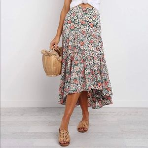 Floral Skirt Midi Boho Elastic High Waist Skirt